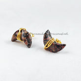 Natural Leopard Skin Jasper Stud Earrings, Gold Electroplated Stud Earrings, Moon Shape Jewelry, Sold By Pair